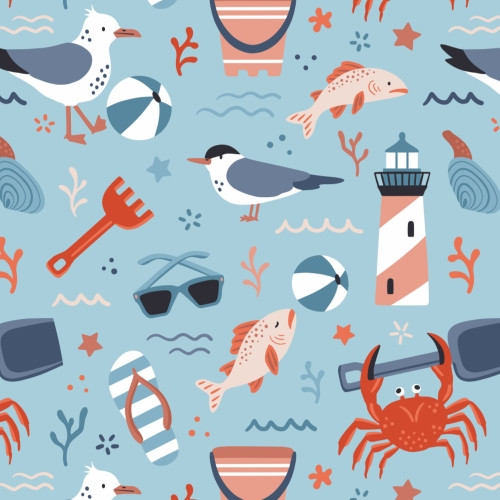 Seaside seagull and crab surface pattern