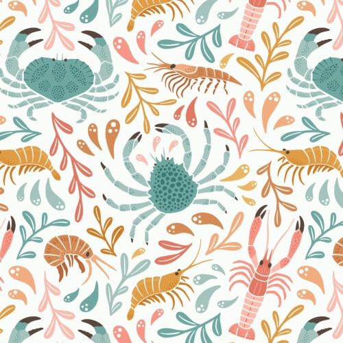 Crustacean repeat pattern in pastel colors