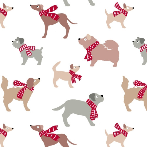 Repeat pattern with dog breeds with scarfs