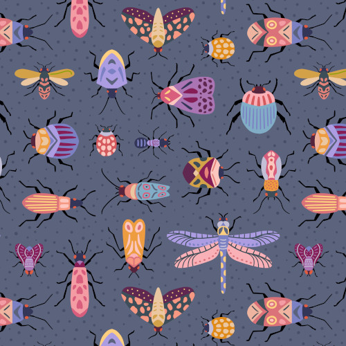 Doodle colorful bugs surface pattern design