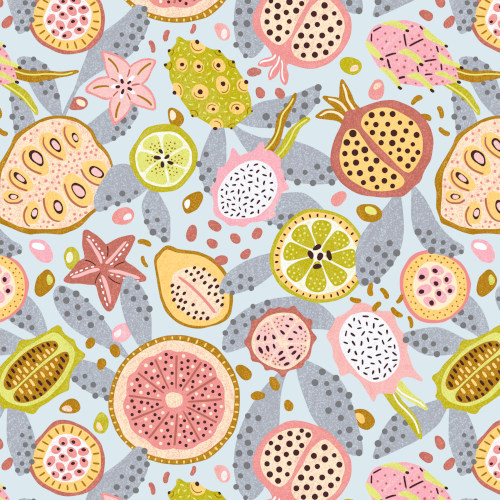 Dreamy tropical fruits surface pattern design