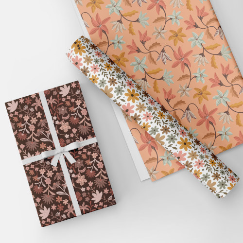 Floral surface pattern designs on gift wrapping paper