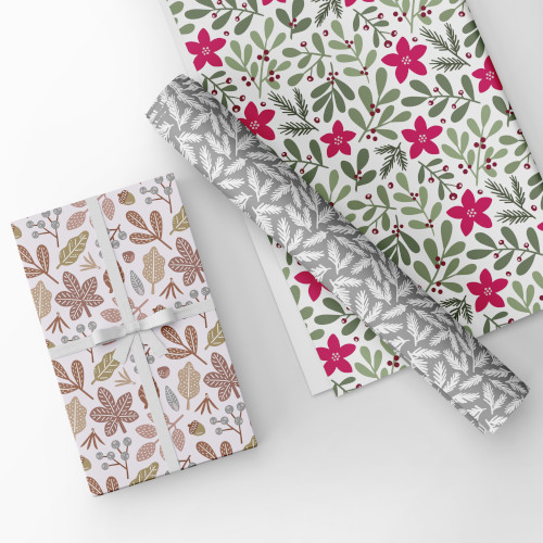 Christmas floral surface pattern designs on gift wrapping paper