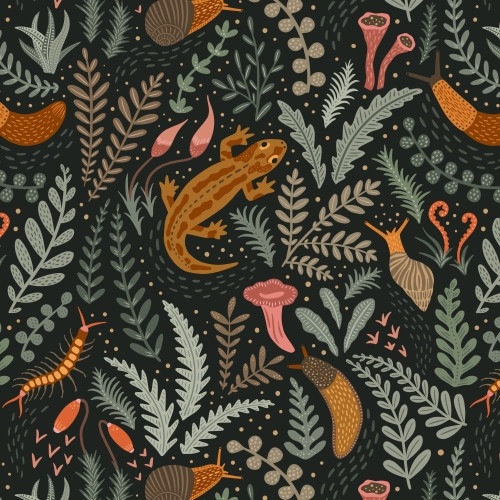 Forest creatures and leaves surface pattern design