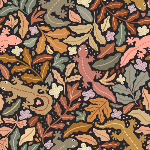 Hidden leaf-tailed geckos and leaves surface pattern design