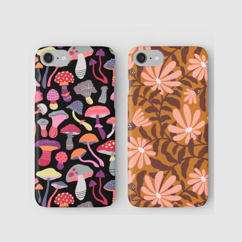 iphone cases with mushroom design and flower and leaves design