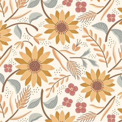 Sunflower and sprigs surface pattern design