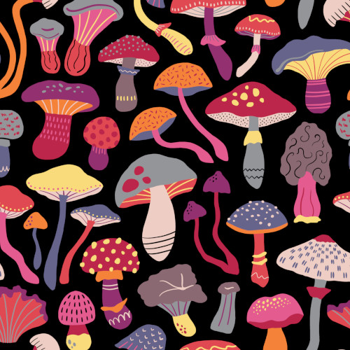 Trippy mushroom collection repeat pattern