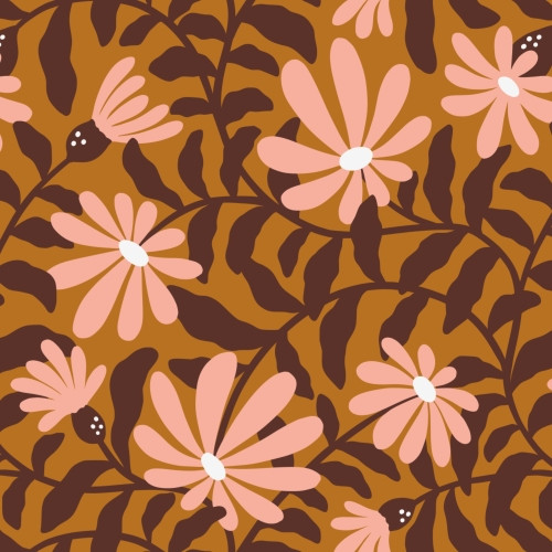 Wavy groovy flowers and leaves surface repeat pattern