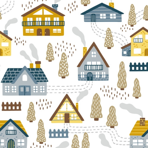 Winter village holiday repeat pattern design