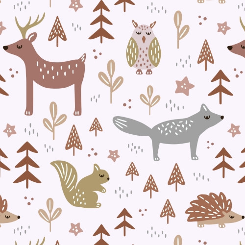 Winter woodland animals repeat pattern design