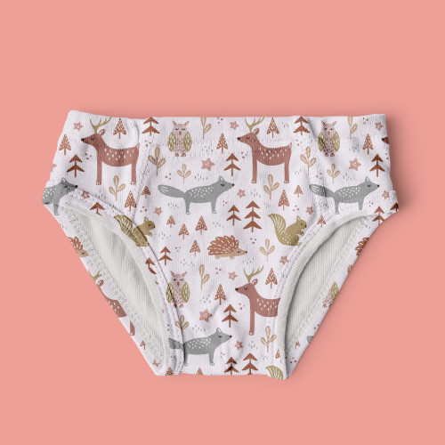 Woodland animals pattern on kids underwear