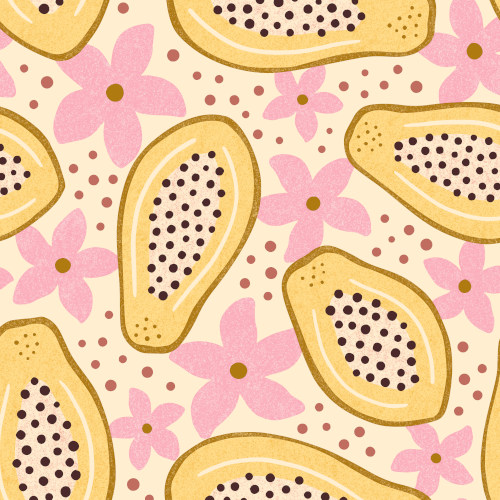 Papaya and pink flowers pattern design