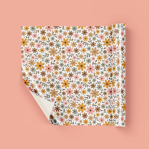 Daisy flowers on blue background wrapping paper