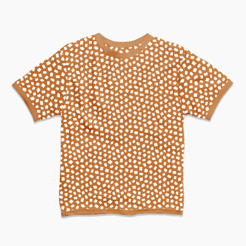 Tossed white square spots pattern design on a t-shirt