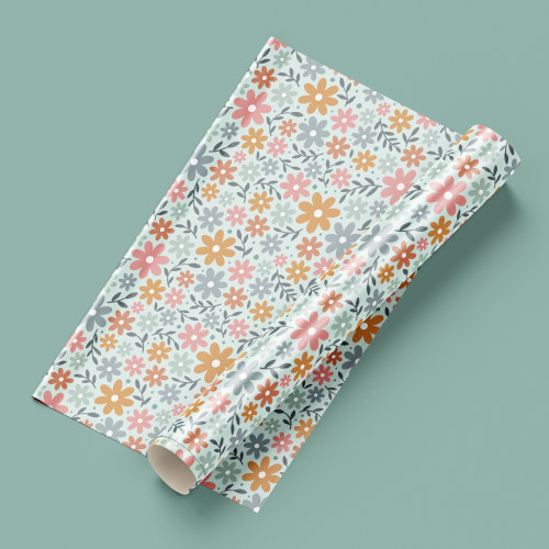 Daisy flowers on blue background wrapping paper