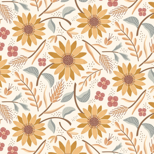 Sunflower and sprigs surface pattern design