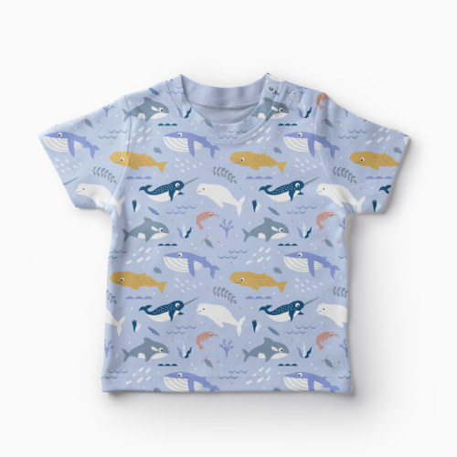 Whales textile design on kids t-shirt