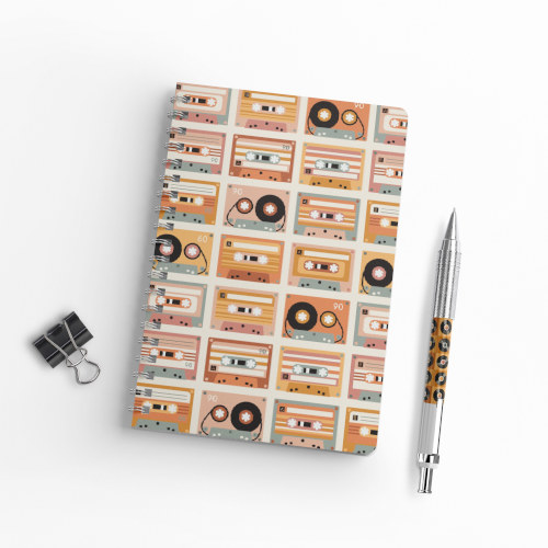 vintage cassette surface pattern design on notebook