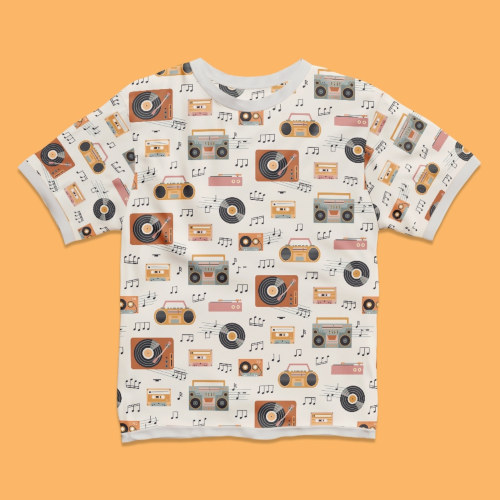 retro music pattern design on t-shirt