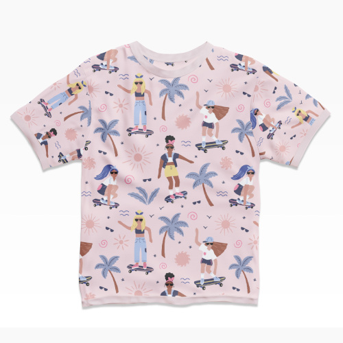 skateboarder girls pattern on t-shirt