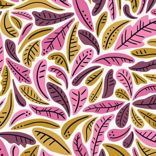 graphic leaves surface pattern design on pink and yellow